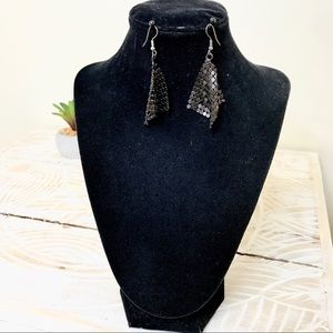Diamond Shape Black Metallic Drop Earrings